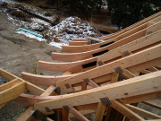 Timber Rafters Installed Next to Trusses  