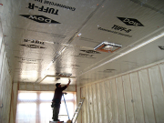 Carlos Installing Foam Sheathing at Pool Room Ceiling  