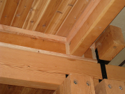 Trim details around soffits and beams are finished