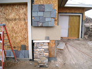 Mock up of roof, stucco & stone