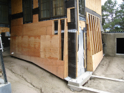Battered walls by master bathroom