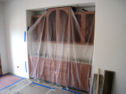 Bar cabinets protected with plastic