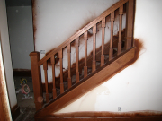 Stair railing has been stained