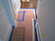 Kitchen hardwood floor protected