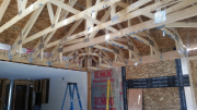 Trusses are installed, braced and sheathed