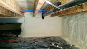 Crawlspace foundation walls are insulated with closed cell foam