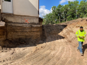 Concrete walls marked for removal