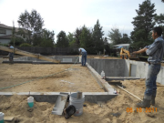 Garage slab wetted down prior to pour