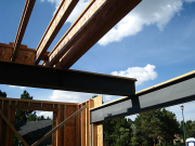Massive steel beams supporting second floor