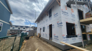 East soffit with beam and corbels