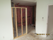 New wall in master bathroom is framed