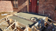 Freshly placed concrete patio