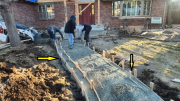 Sidewalk placed with brick ledges