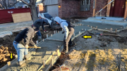 Sidewalk placed with brick ledges