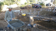 Concrete deck piers being placed