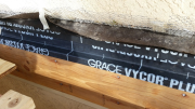 Deck ledgers are covered with Vycor for moisture control