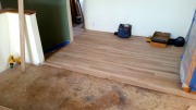 Hardwood floor install in progress
